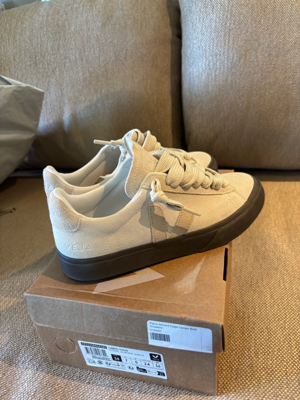 Veja Campo Suede Sneakers in Almond with Brown Sole